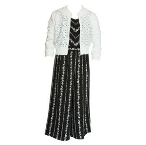 Knitworks Girls sz 16 Jumpsuit Black White Daisy Print with Sweater Jacket NWT